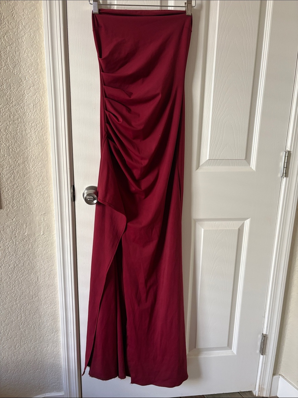 Elegant Burgundy Ruched Maxi Dress - Brand: